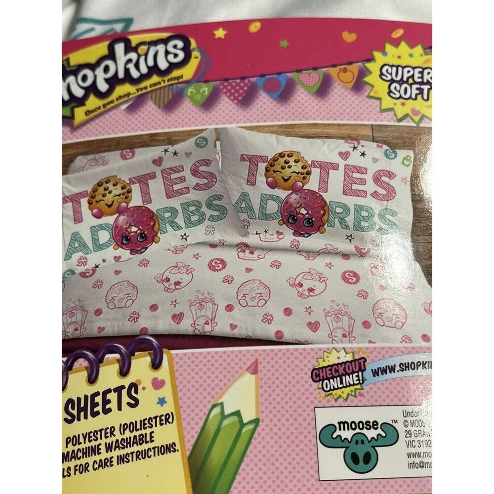 New SHOPKINS Super Soft Queen 4pc Sheet Set Fitted Flat Standard Pillowcases